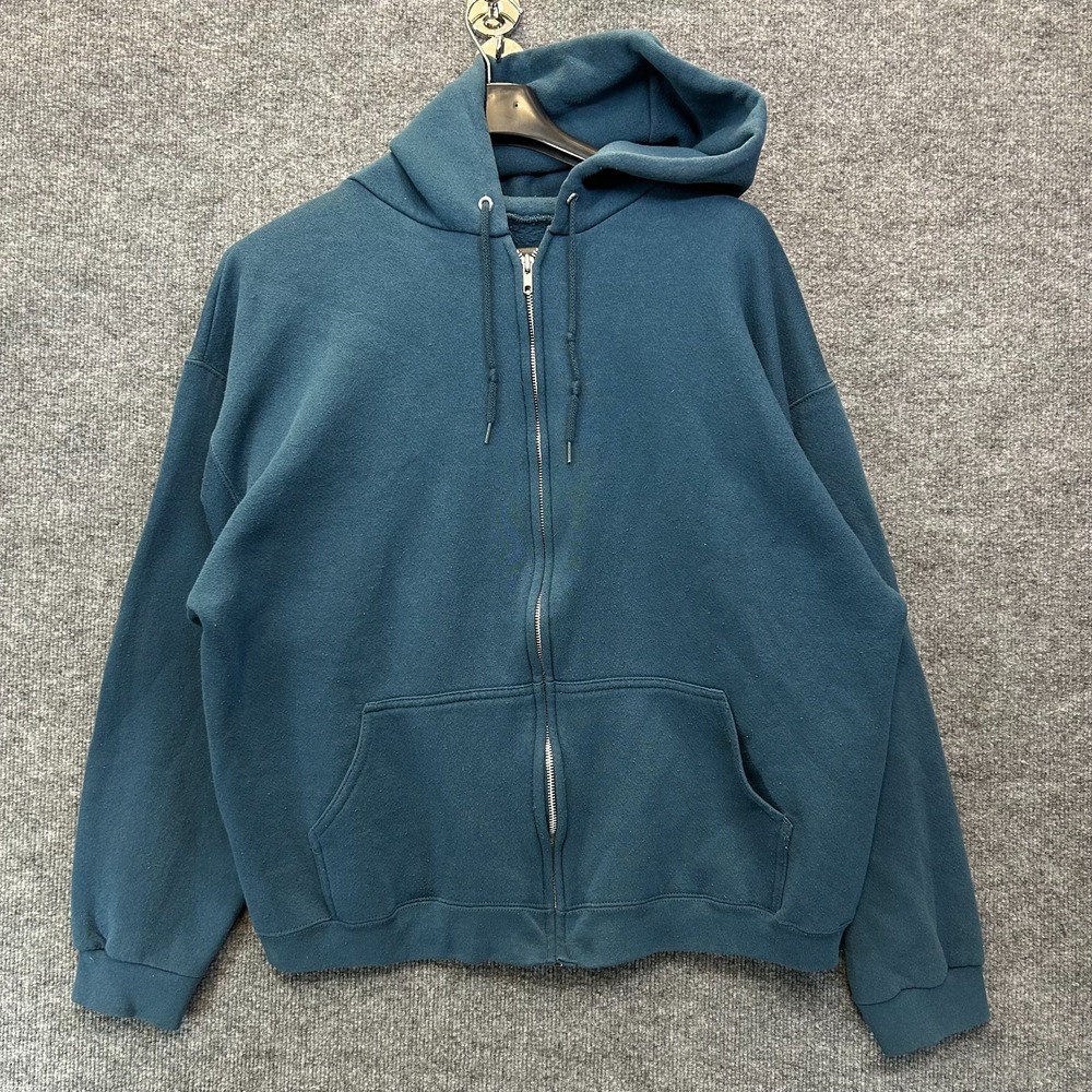 Vintage Pro Spirit Full Zip Hoodie Mens Teal Blue Drawstring USA Made Size XL